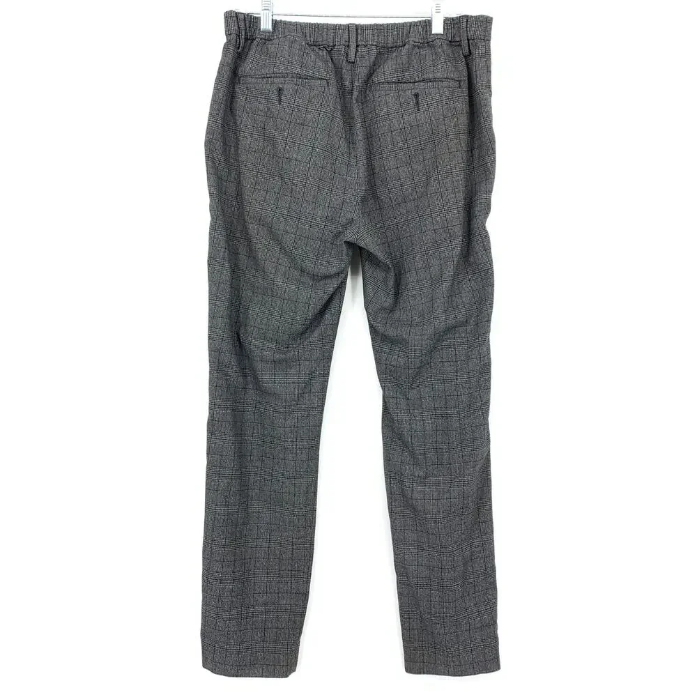 Banana Republic Slim Fit Trouser Pants Mens Size 33R Gray Black Plaid Drawstring